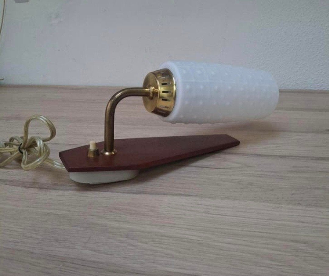 Vintage teak/messing wandlamp., Ophalen, Zo goed als nieuw