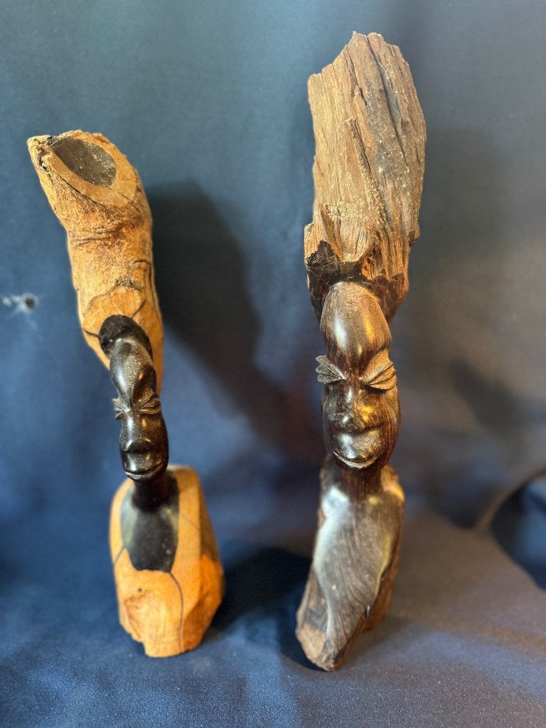 Set van 2 Afrikaanse houten bustes – handgesneden, Houtsnijwerk, Verzenden, Hout, Vrouw