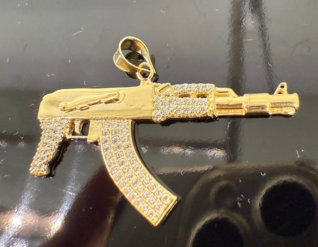 Prachtige 14 karaats gouden AK-47 hanger, Ophalen of Verzenden, Nieuw, Goud, Goud