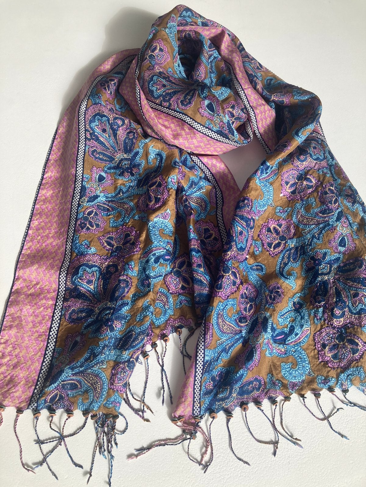 Zijde Sjaal Paisley Print ( oilily pom sissel chapot stijl), Ophalen of Verzenden, Gedragen, Maat 46/48 (XL) of groter, Sjaal