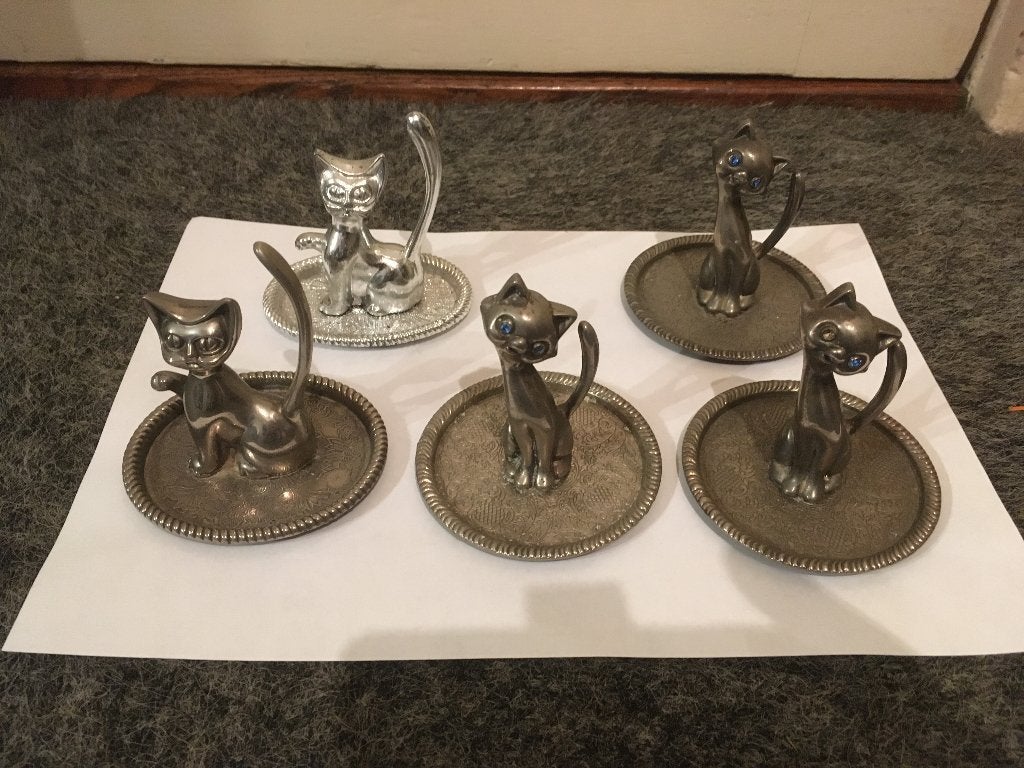 vintage kat ringhouder sieraden ring houder 5 stuks, Ophalen of Verzenden, Zo goed als nieuw