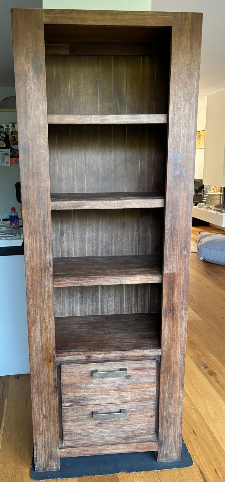 Mooie, stevige boekenkast met laden - donkerbruin, Ophalen, 50 tot 100 cm, Zo goed als nieuw, 150 tot 200 cm