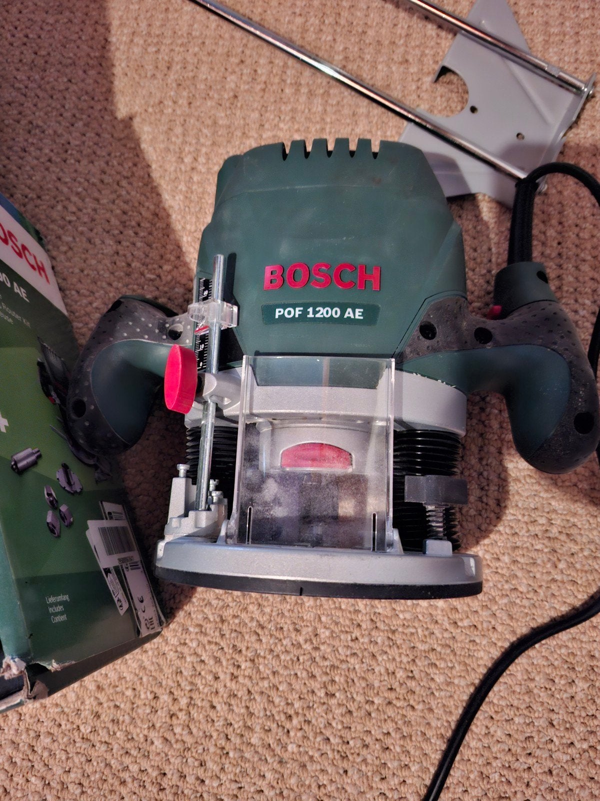 Bosch Bovenfrees POF 1200 AE met geleideonderdelen, Gebruikt, Ophalen of Verzenden, Bovenfrees, Bosch