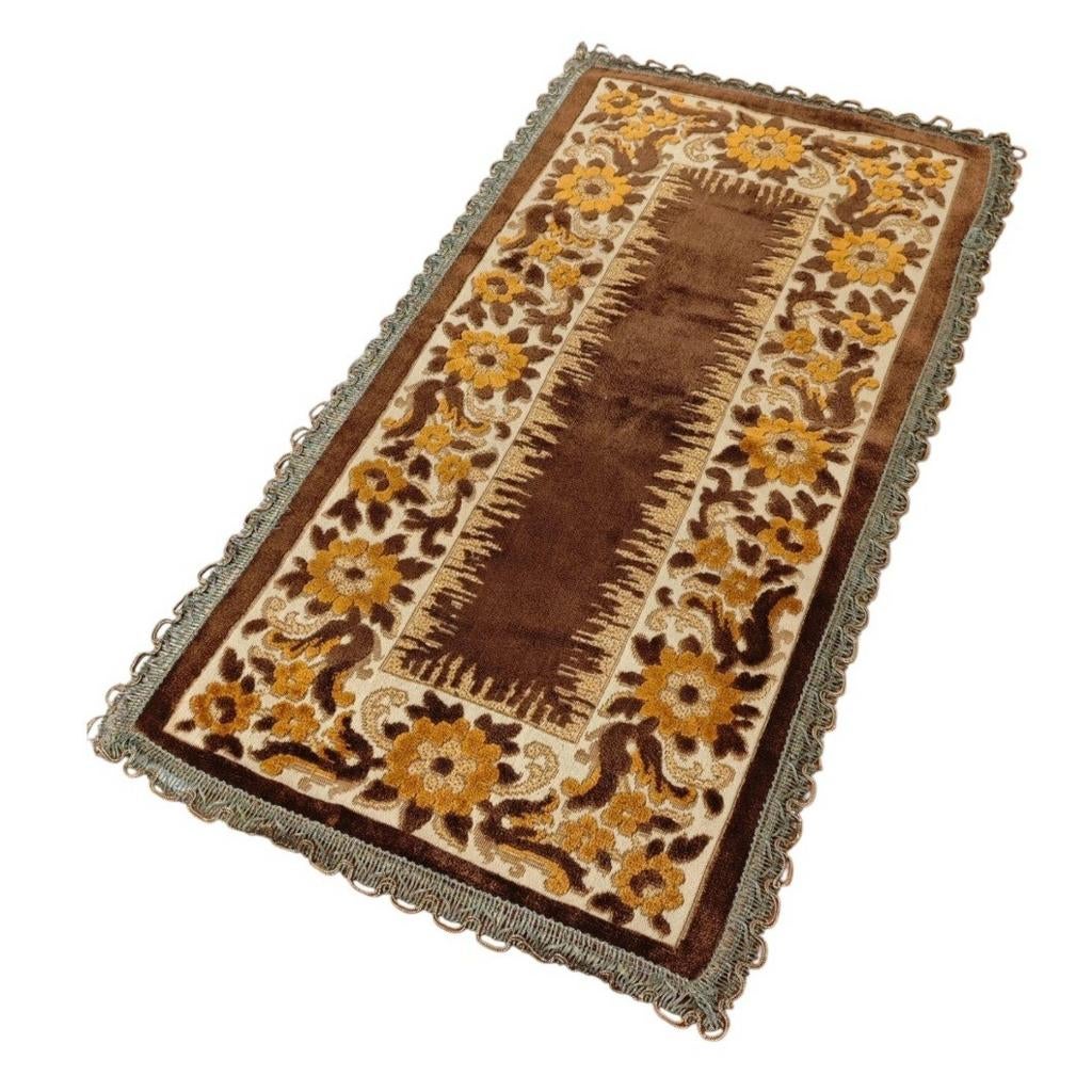Vintage antiek Frans velours tafelkleed loper 37x72cm, Crème, Minder dan 50 cm, Gebruikt, 50 tot 100 cm