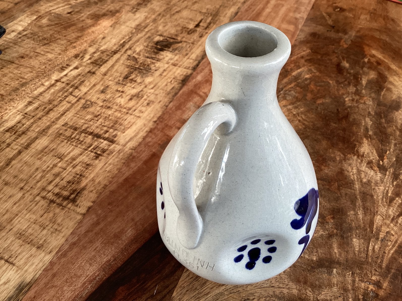 ,, VINTAGE “ KRUIK CREME -GRIJS GEGLZUURD MET COBALT BLAUW, Ophalen, Zo goed als nieuw, Met handvat, Blauw