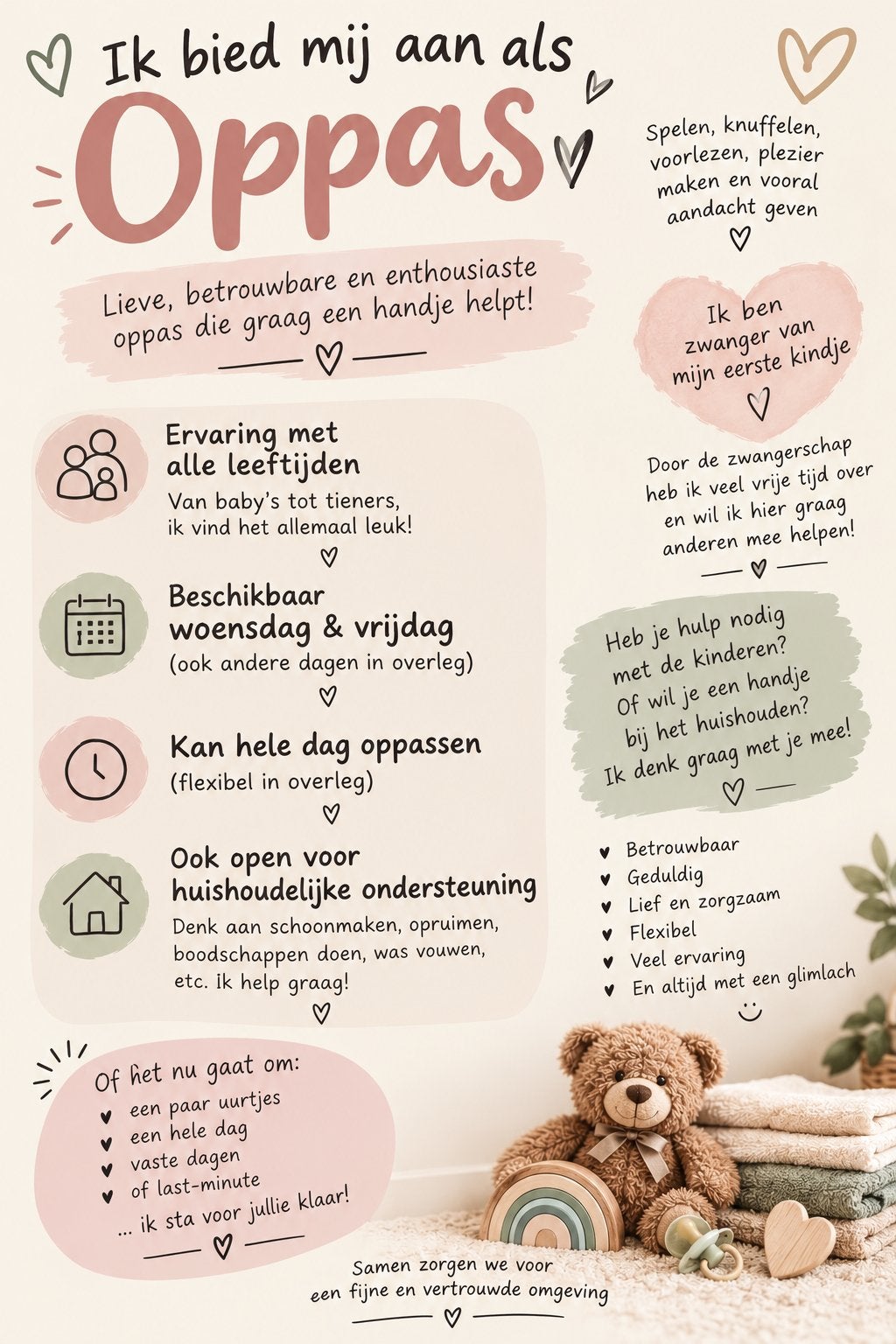 Oppas aangeboden, 33 - 40 uur, Vanaf 1 jaar, Overige vormen