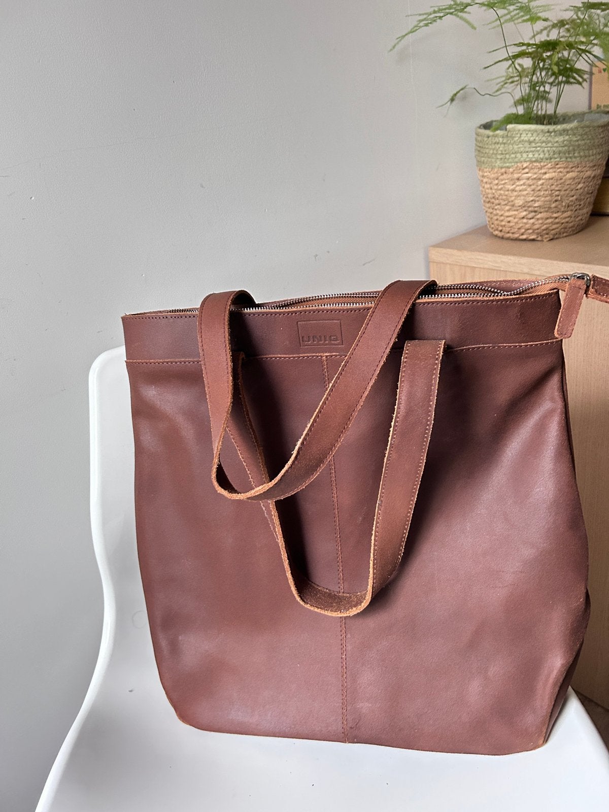 Dames leren tas, Sieraden, Tassen en Uiterlijk, Ophalen of Verzenden, Zo goed als nieuw, Bruin, Handtas