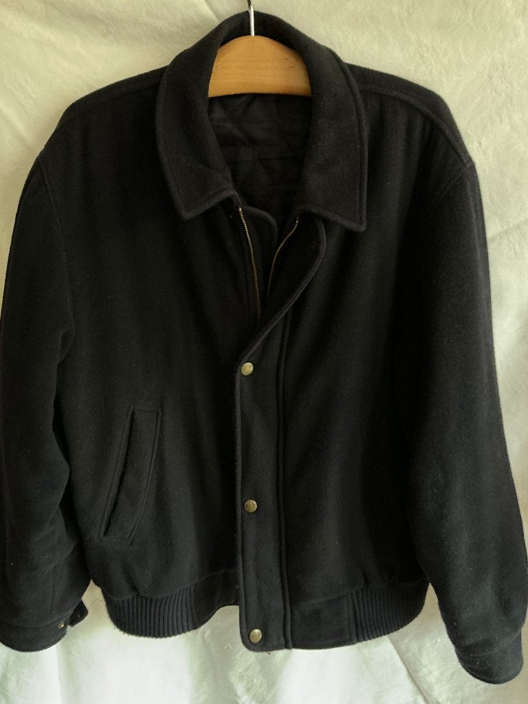 Donkerblauwe jas, kort herenmodel met dubbele sluiting, Ophalen of Verzenden, Gedragen, Maat 52/54 (L), Blauw