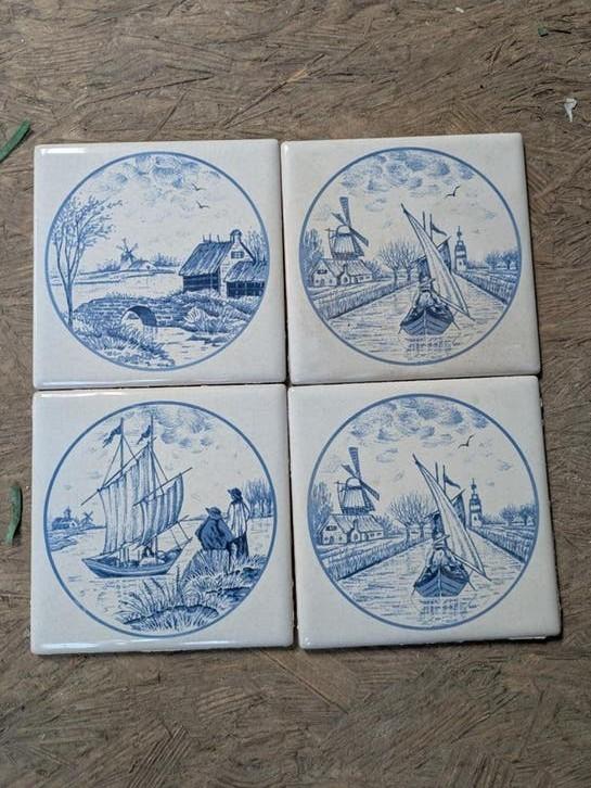 Delfts blauwe tegels met Hollandse taferelen - 10 stuks, Ophalen of Verzenden