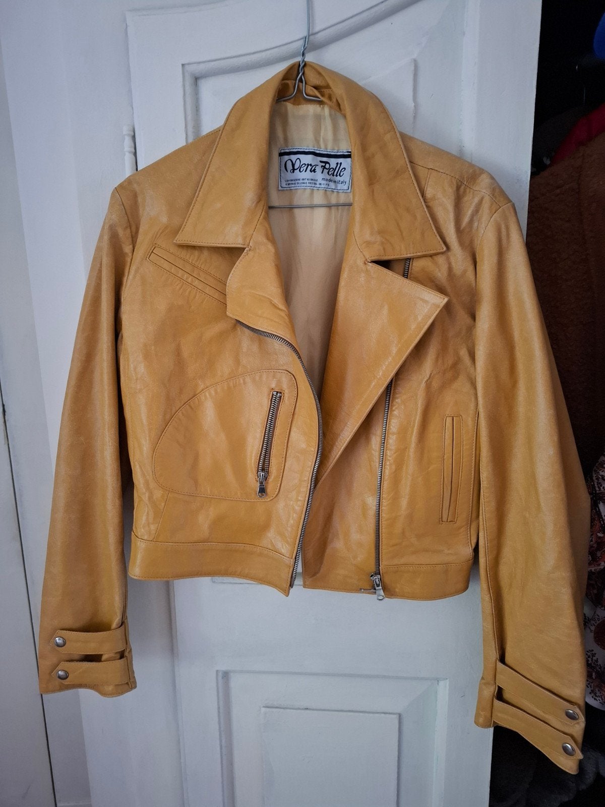 Vera Pelle Leren Jasje - Made in Italy, Maat 38/40 (M), Geel, Ophalen of Verzenden, Zo goed als nieuw