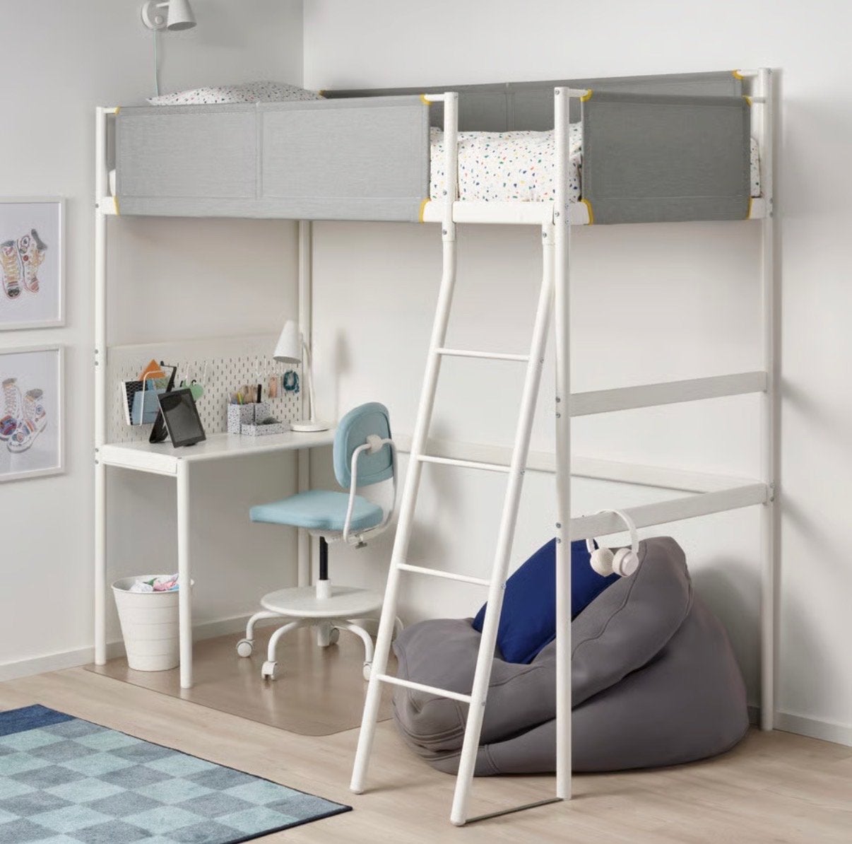 IKEA SMÅSTAD Hoogslaper met bureau en matras, Ophalen, Eenpersoons, Zo goed als nieuw, 200 cm