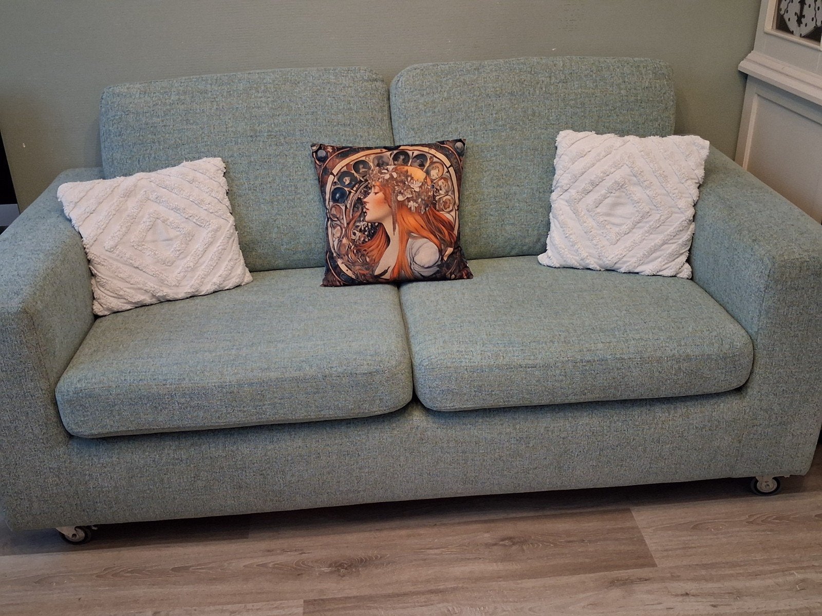 Luxe UMIX 2,5-zits designbank | Petrol/grijsgroen/camel, Huis en Inrichting, Overige maten, 150 tot 200 cm, 75 tot 100 cm, Zo goed als nieuw