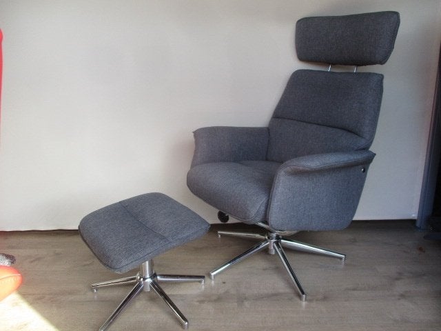 NIEUWSTAAT Alura relax fauteuil met hocker stof grijs medium, 75 tot 100 cm, Ophalen of Verzenden, Zo goed als nieuw, Hout