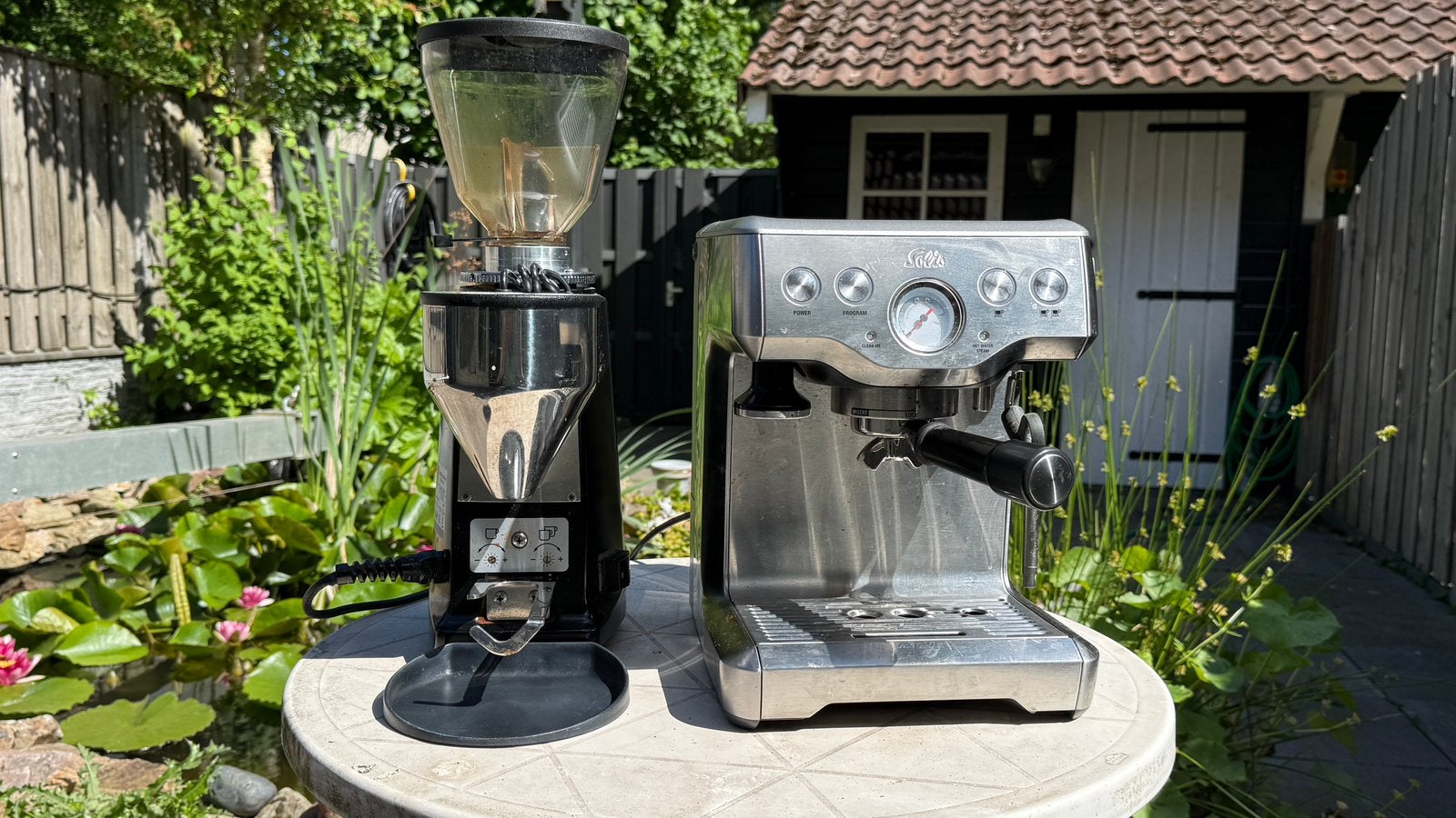 Comlete Barista set  Solis & Mazzer Luigi, Gebruikt, Espresso apparaat, 2 tot 4 kopjes, Afneembaar waterreservoir