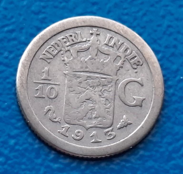 Nederlands-Indië 1/10 gulden - 1913, Postzegels en Munten, Munten | Nederland, Verzenden, Zilver, 10 cent, Koningin Wilhelmina