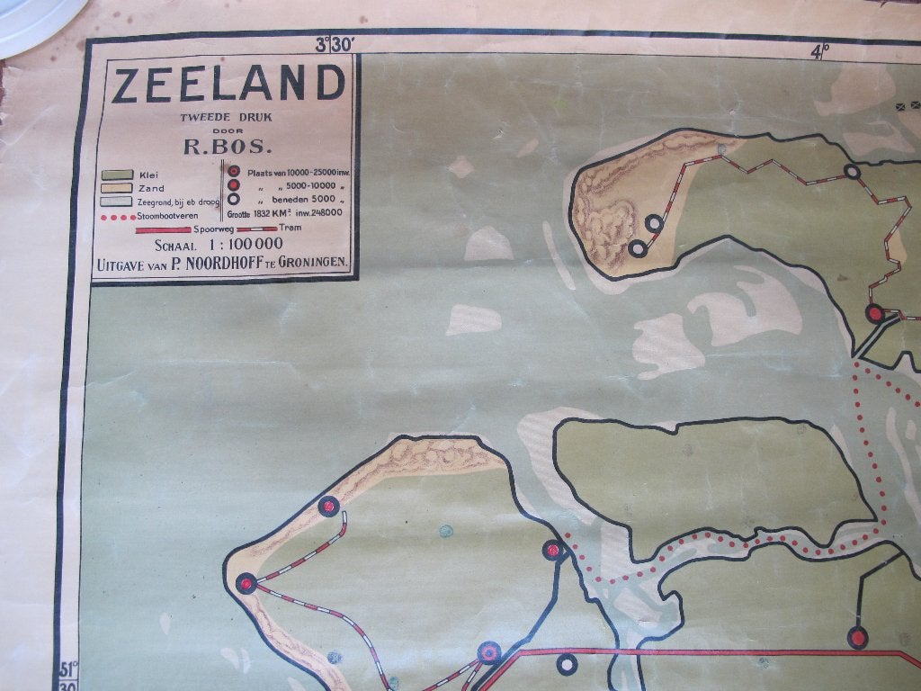 antieke landkaart zeeland, Boeken, Atlassen en Landkaarten, Gelezen, R.Bos, Ophalen of Verzenden, Landkaart