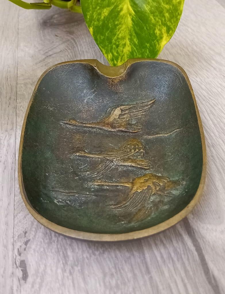 vintage bronzen asbak met 3 zwanen, Ophalen of Verzenden