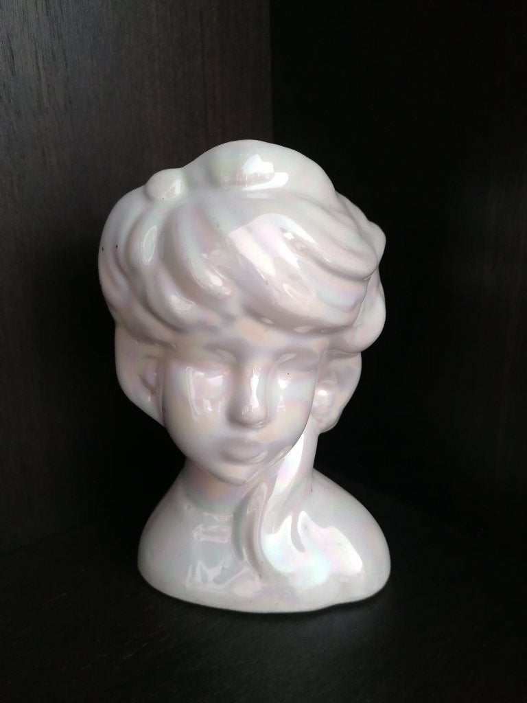 vintage keramiek head vase pearlemoer glans 16 cm hoog, Ophalen of Verzenden