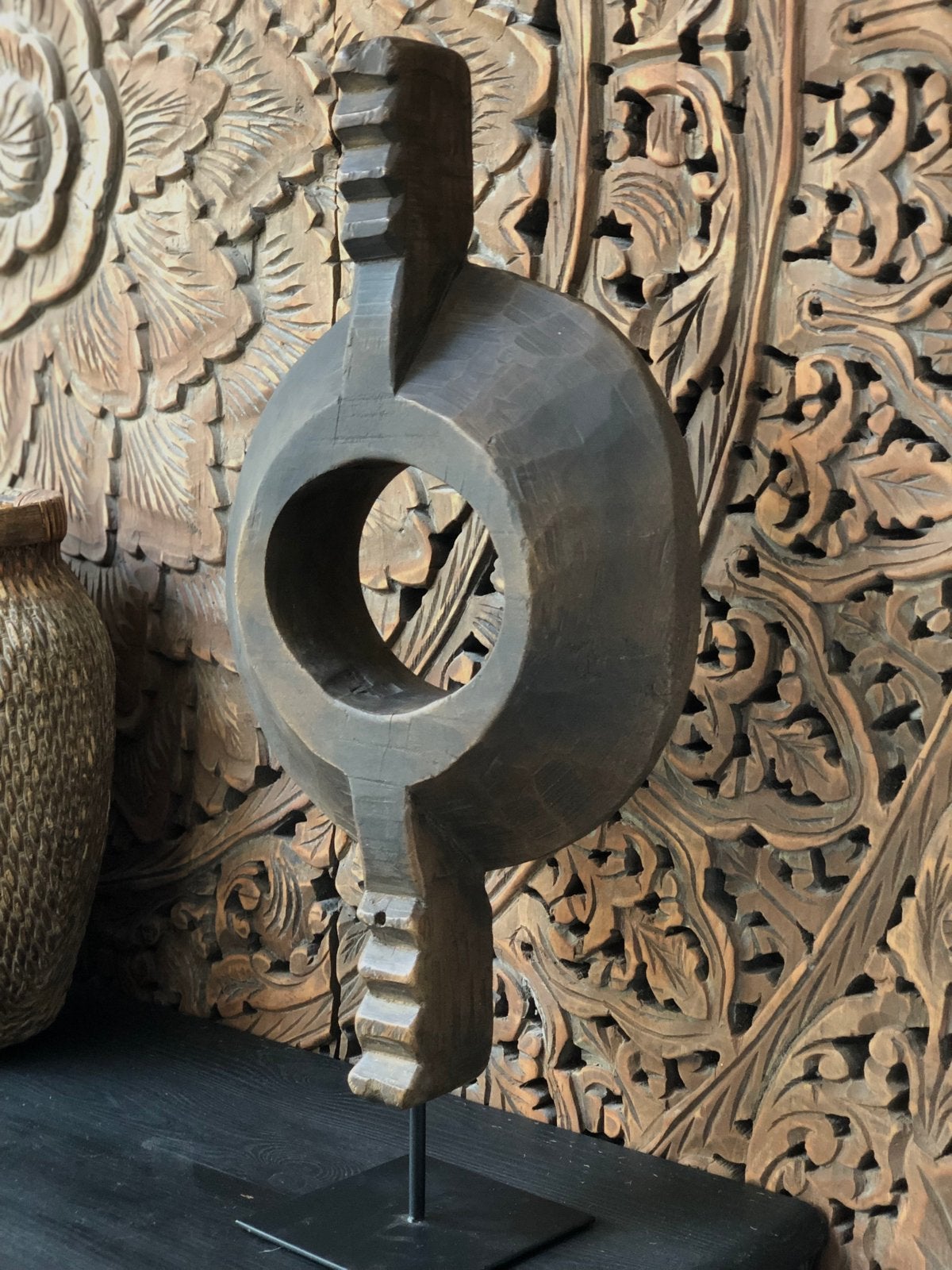 Oosters houten ornament op voet India bohemian, Ophalen of Verzenden