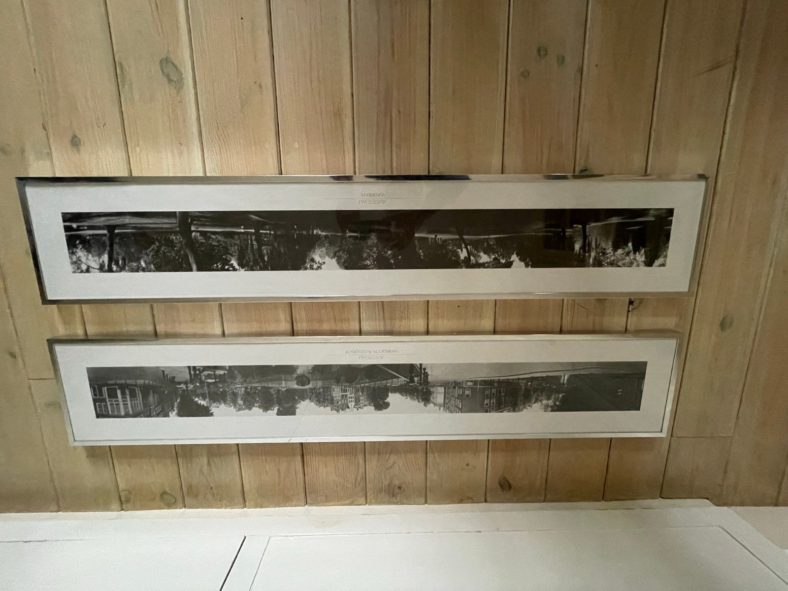 Set van 2 ingelijste panoramafoto's van Amsterdam, Ophalen, Foto, Fotografie, Achter glas