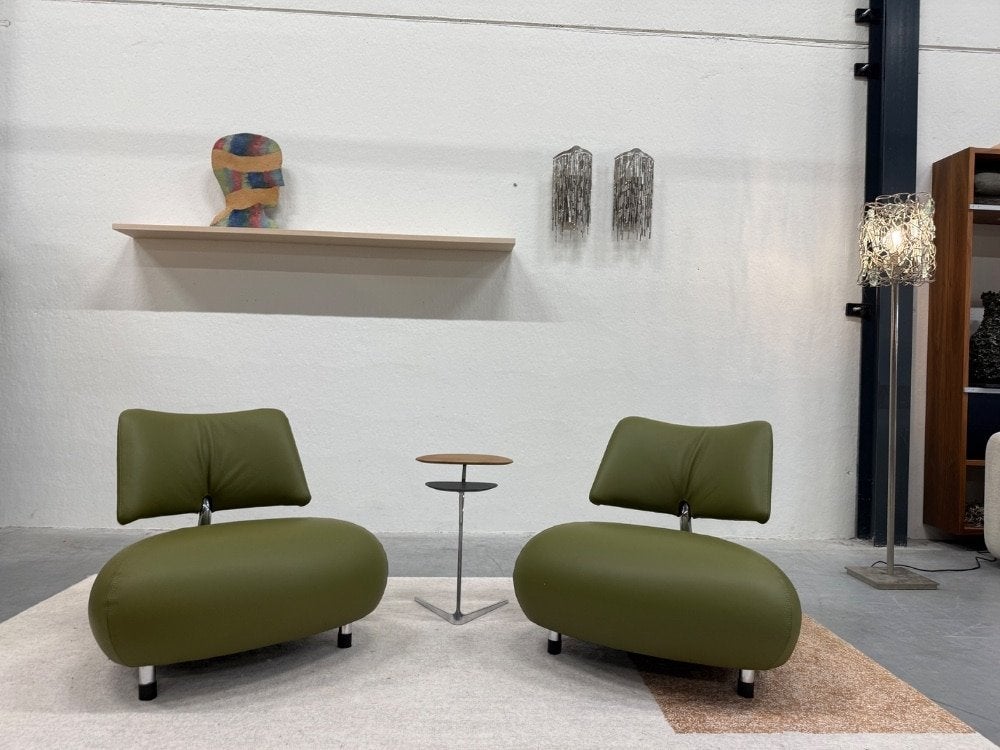 2 Nieuw Leolux Pallone Fauteuil groen leer Design stoel, Leolux, Info@leolux.nl, Nieuw, Ophalen of Verzenden