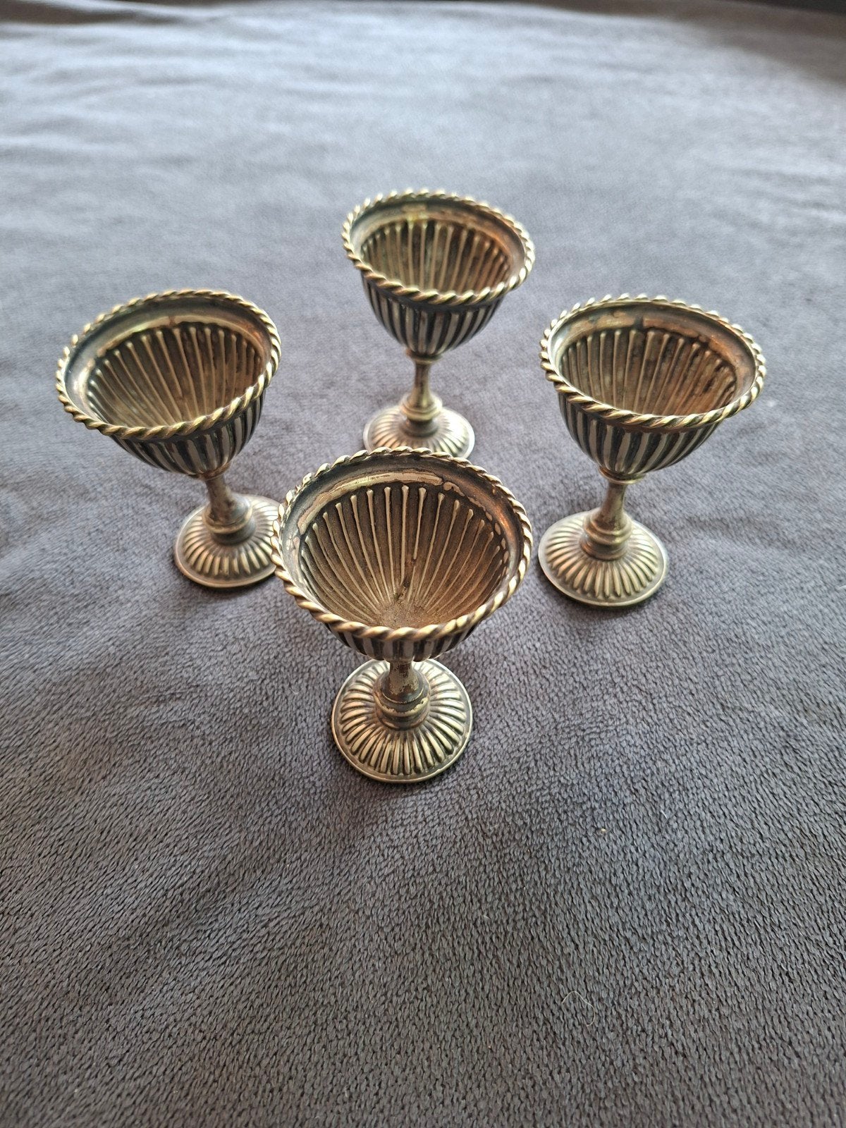 Set van 4 vintage verzilverde eierdopjes, Ophalen of Verzenden
