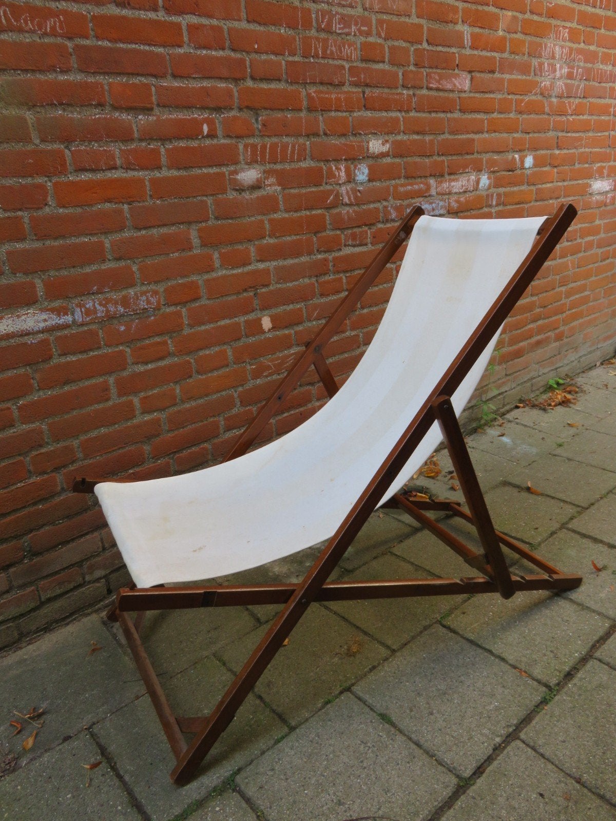 2x VINTAGE houten strandstoel / ligstoel - inklapbaar, Ophalen, Gebruikt, Hout, Inklapbaar