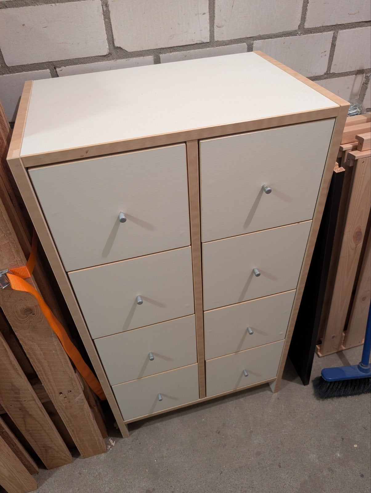IKEA Robin ladekast met 8 laden, beige/hout, Huis en Inrichting, Ophalen, Modern, functioneel, vintage, Gebruikt, 5 laden of meer