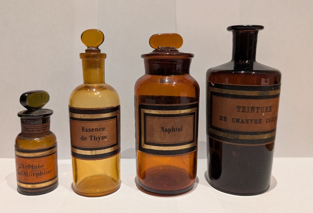 Set van 4 antieke Franse apothekersflessen – ca. 1900, Ophalen of Verzenden