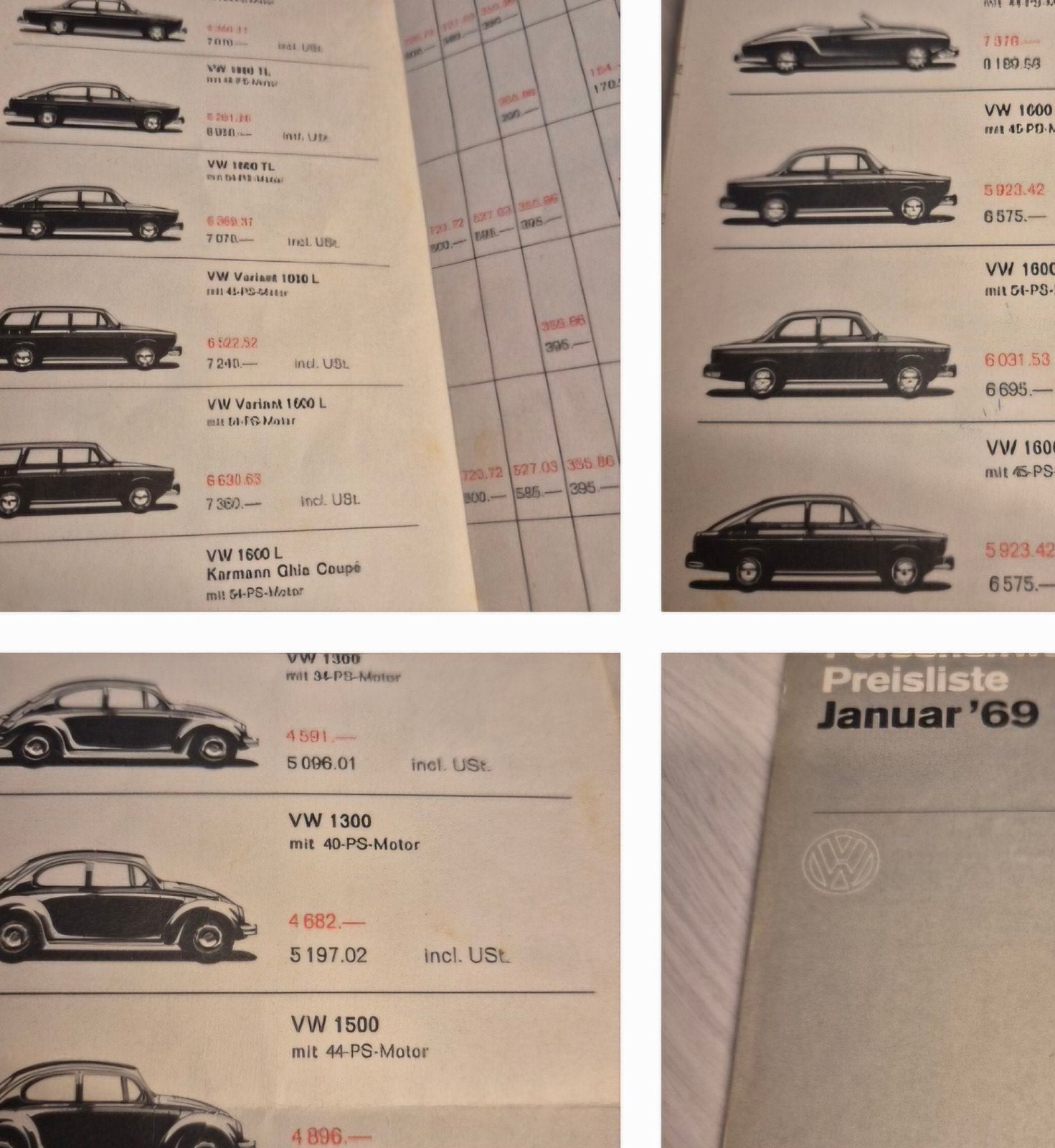 1969 Volkswagen prijslijst Karmann Ghia Kever cabriolet izgs, Ophalen of Verzenden, Zo goed als nieuw, Volkswagen