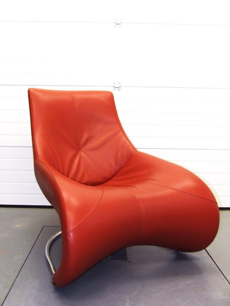 Leolux Darius in rood leder ontwerp Jan Armgardt., Ophalen, Minder dan 75 cm, Zo goed als nieuw, Leer
