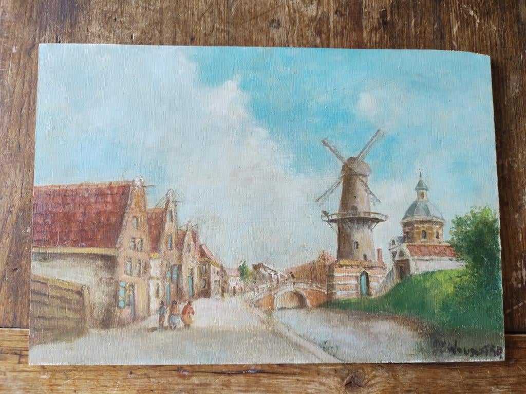 Olieverf stadsgezicht, Antiek en Kunst, Kunst | Schilderijen | Klassiek, Ophalen