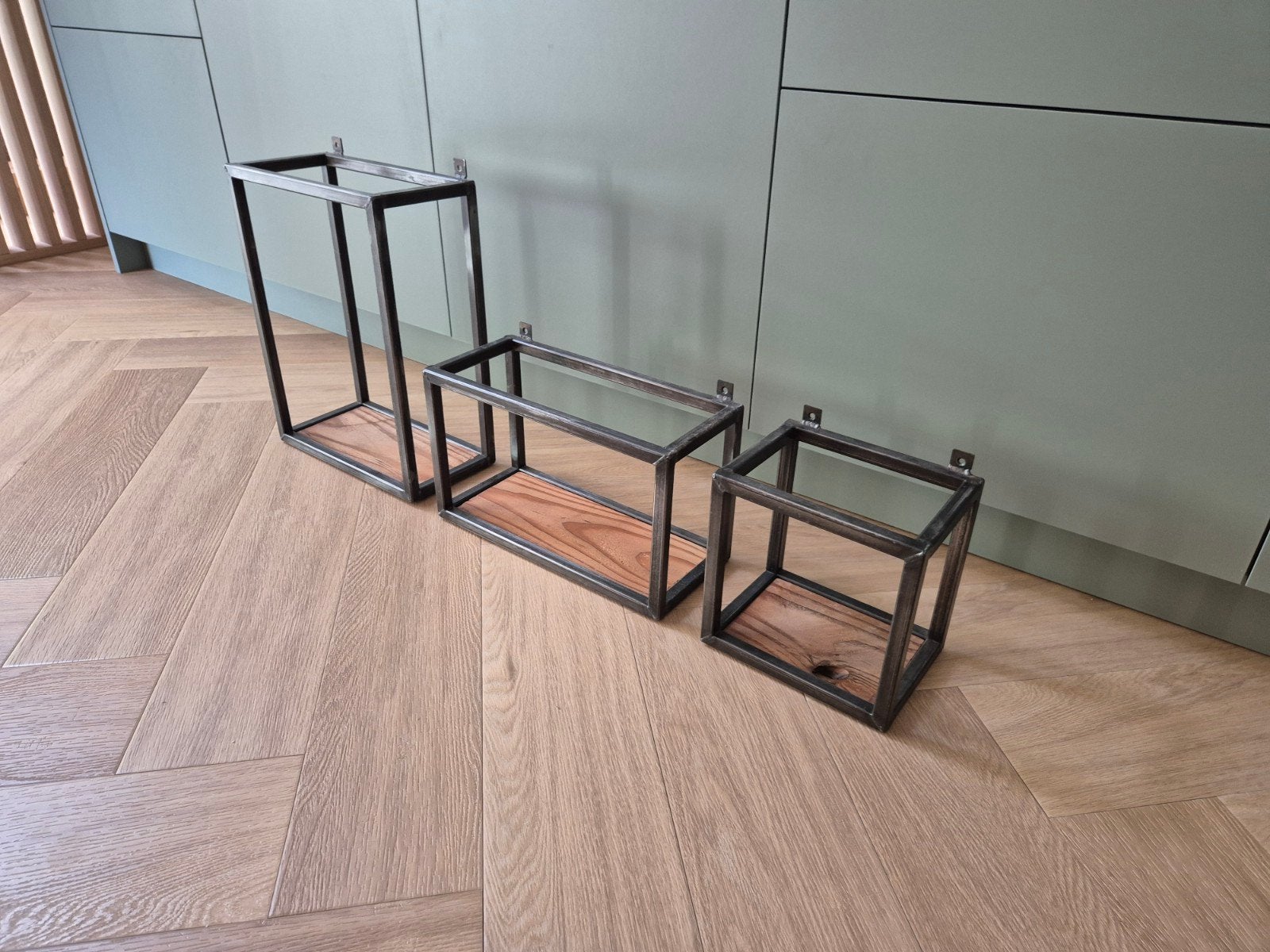 Set van 3 industriële wandplanken met hout en metaal, Huis en Inrichting, Woonaccessoires | Wandplanken en Boekenplanken, Ophalen