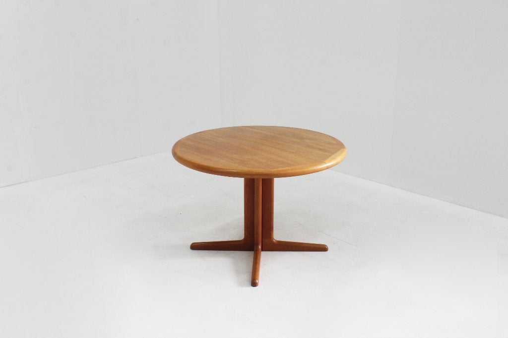 Vintage Deense ronde uitschuifbare eettafel teak jaren 60, Gebruikt, 100 tot 150 cm, Ophalen of Verzenden, Vijf personen of meer