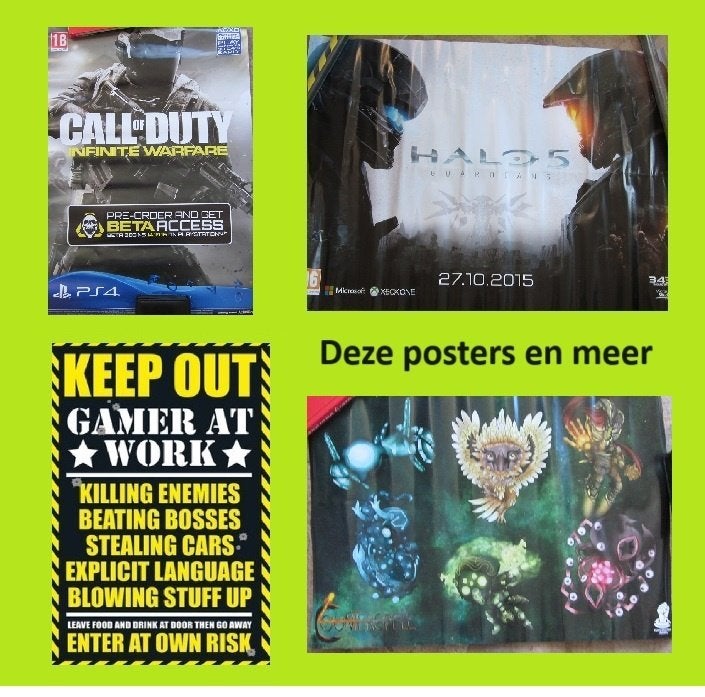 8 gaming posters call of duty halo just cause counterspell &, Gebruikt, Ophalen of Verzenden, A1 t/m A3, Overige vormen