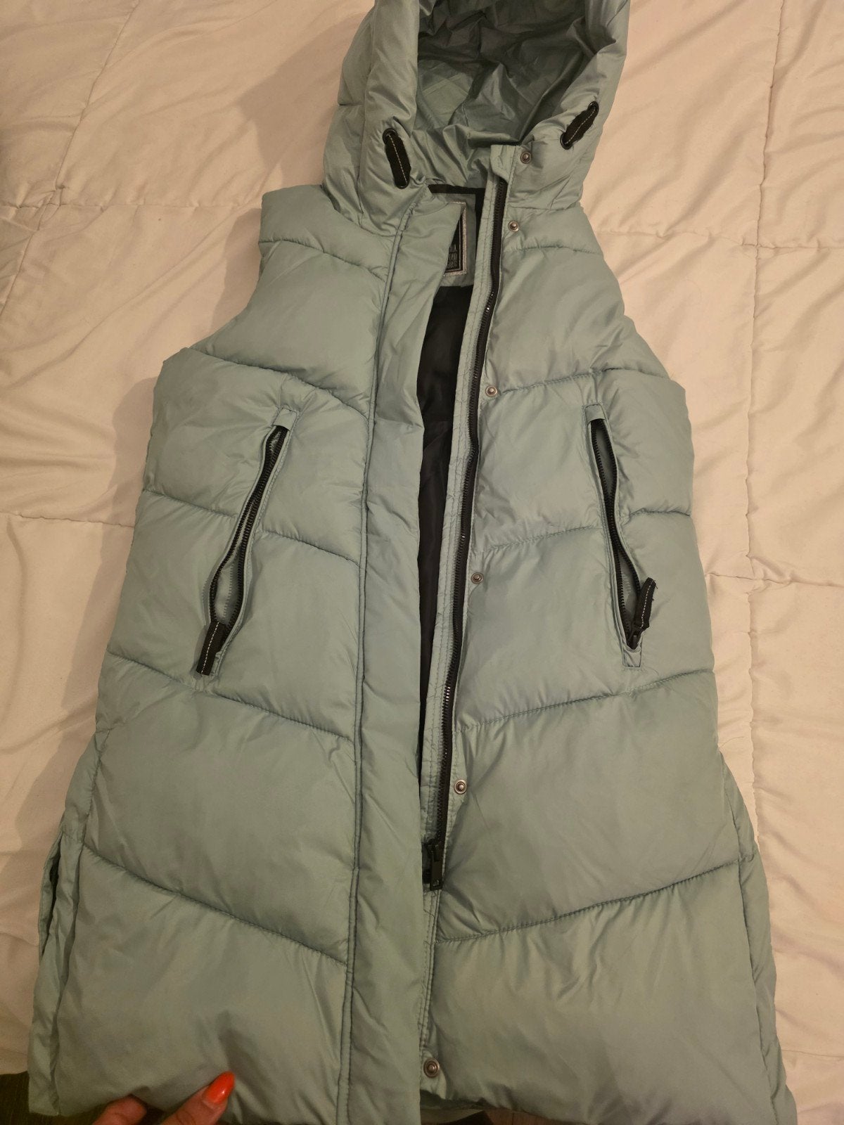 Lichtblauwe gewatteerde bodywarmer met capuchon, Kleding | Dames, Bodywarmers, Blauw, Ophalen of Verzenden, Maat 34 (XS) of kleiner