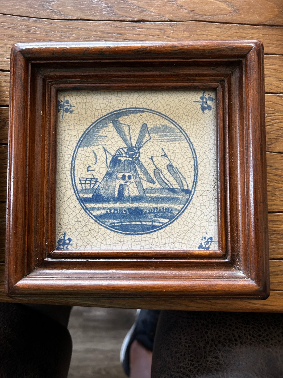 Set van 2 Delfts Blauwe Tegeltjes in Houten Lijst, Antiek en Kunst, Ophalen