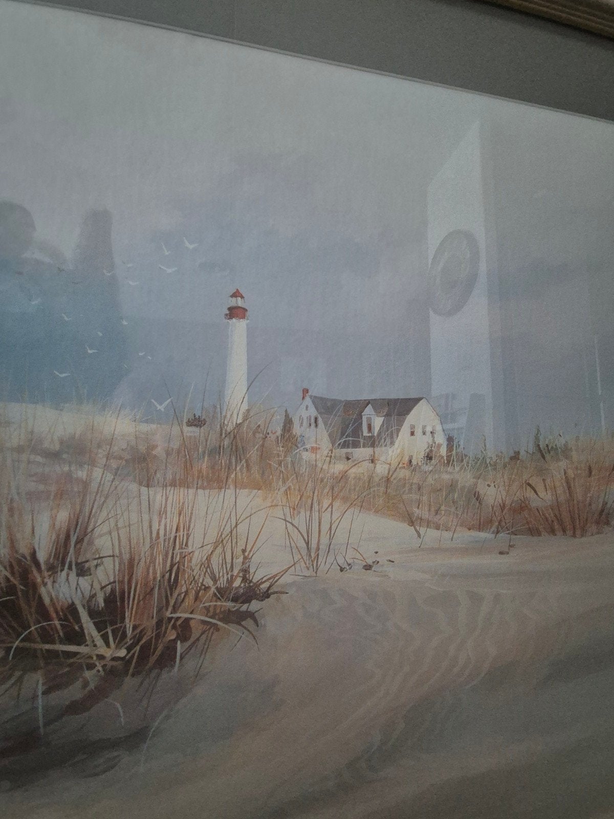 schilderij jacqueline penney  huis met vuurtoren, Ophalen, Achter glas, Landschap