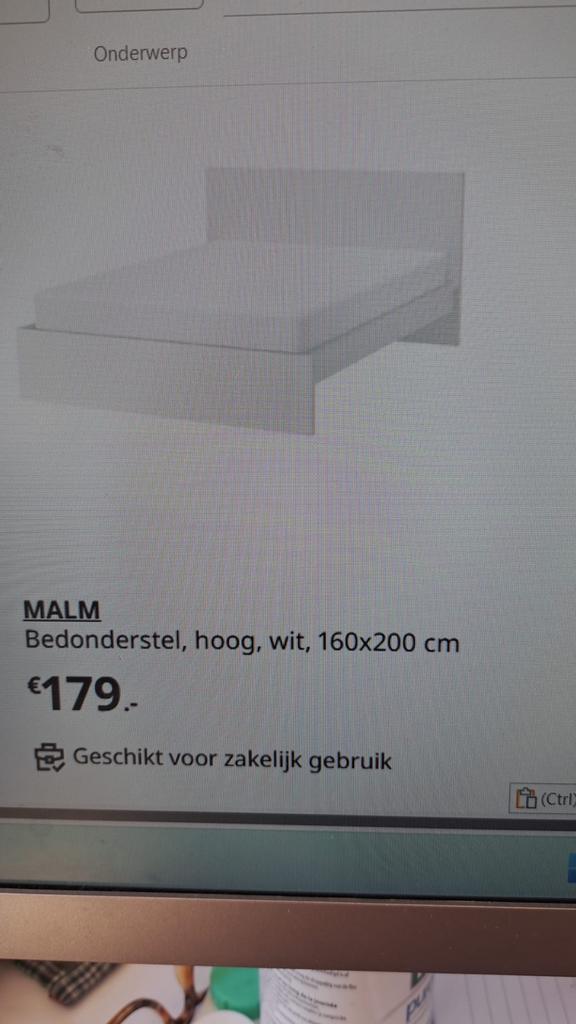 IKEA Malm Tweepersoonsbed Wit - 160x200 cm, Ophalen, Gebruikt, Wit, Tweepersoons