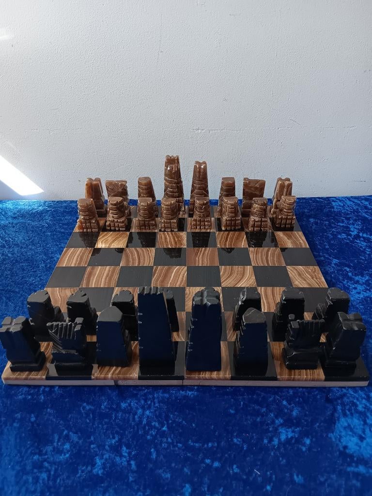 Azteken Schaakspel - Onyx en Obsidiaan, Hobby en Vrije tijd, Gezelschapsspellen | Bordspellen, Een of twee spelers, Ophalen of Verzenden