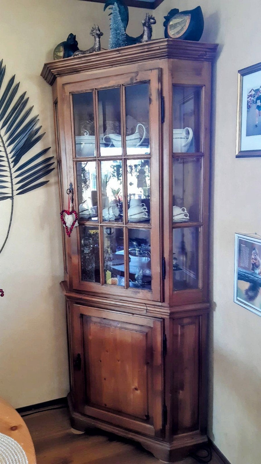 Houten vintrinekast hoek, Huis en Inrichting, Kasten | Vitrinekasten, Ophalen, Gebruikt, 200 cm of meer