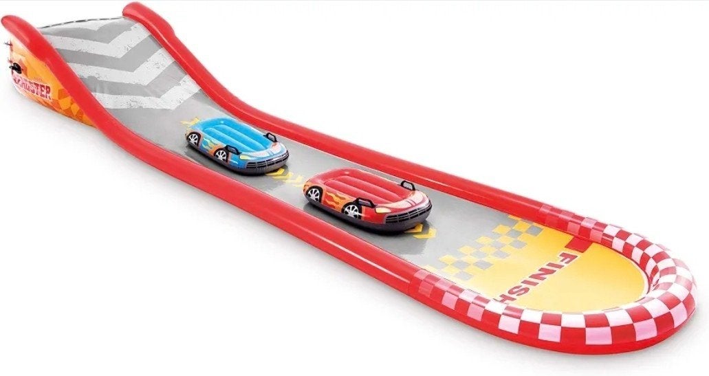 Intex Waterglijbaan Racing Fun Slide + 2 opblaasbare auto's, Ophalen of Verzenden, Zo goed als nieuw