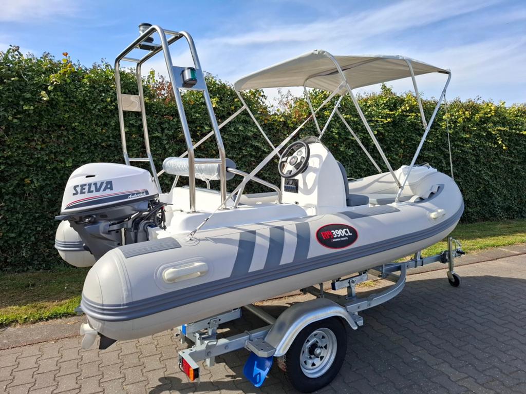 Splinternieuwe Rib 390  25pk Selva 4 takt buitenboordmotor, Watersport en Boten, Rubberboten, Polyester/glasvezel, 4 m, Peddels