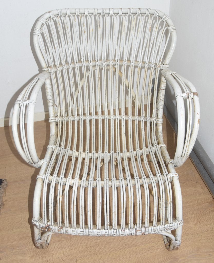 Retro Rohé Noordwolde rotan lounge Fauteuil Stoel, Ophalen, Gebruikt, Wit, Eén