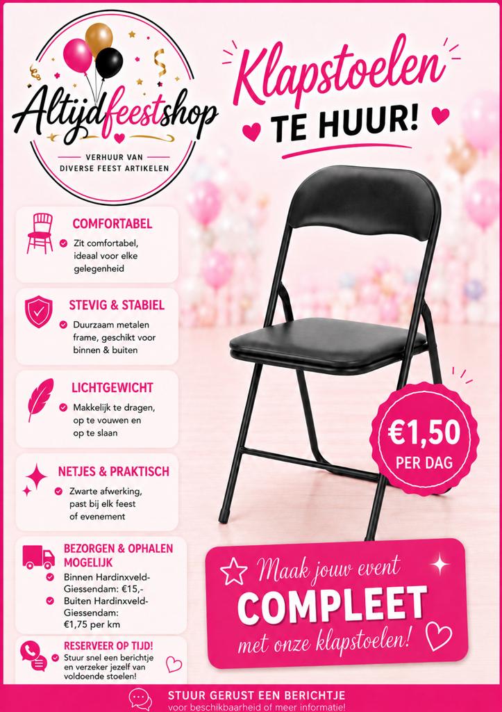 Klapstoelen te huur, Ophalen, Zo goed als nieuw, Overige