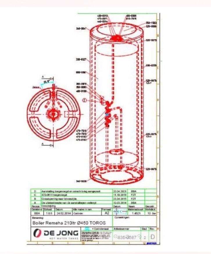 Remeha Boiler 210L RVS met sensor - Nieuw in doos, Ophalen, Aardgas, 100 liter of meer, Nieuw