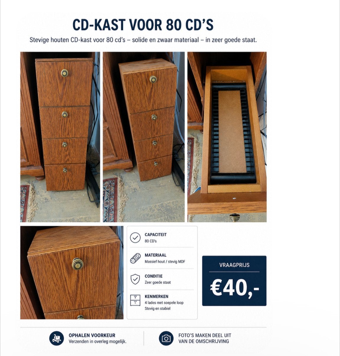 Kast met 4 laden oorspronkelijk CD kast, Ophalen, Zo goed als nieuw