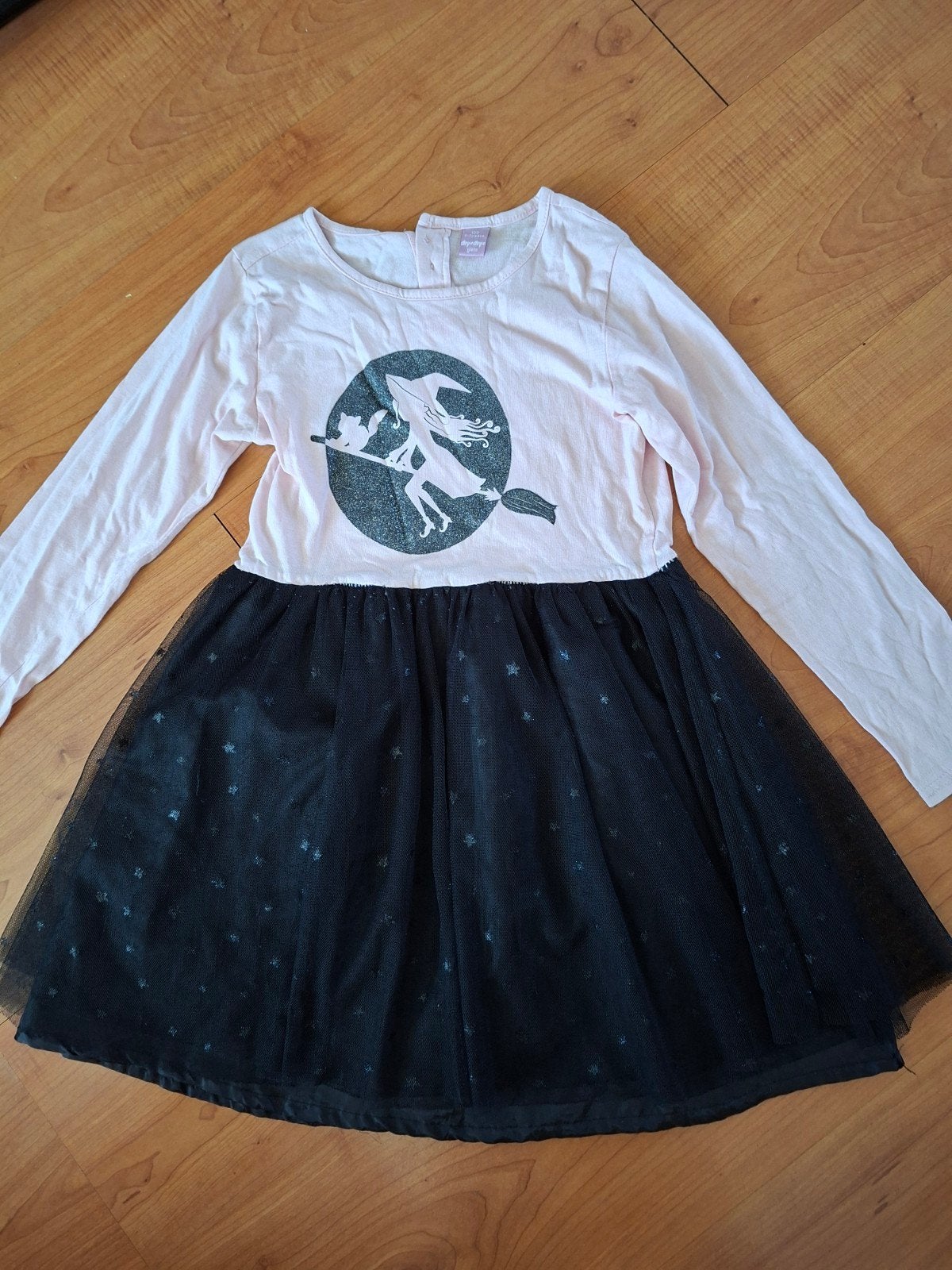 kinderkleding meisje jurk roze met zwarte tule rok mt 122, Gebruikt, Meisje, Ophalen of Verzenden, Jurk of Rok