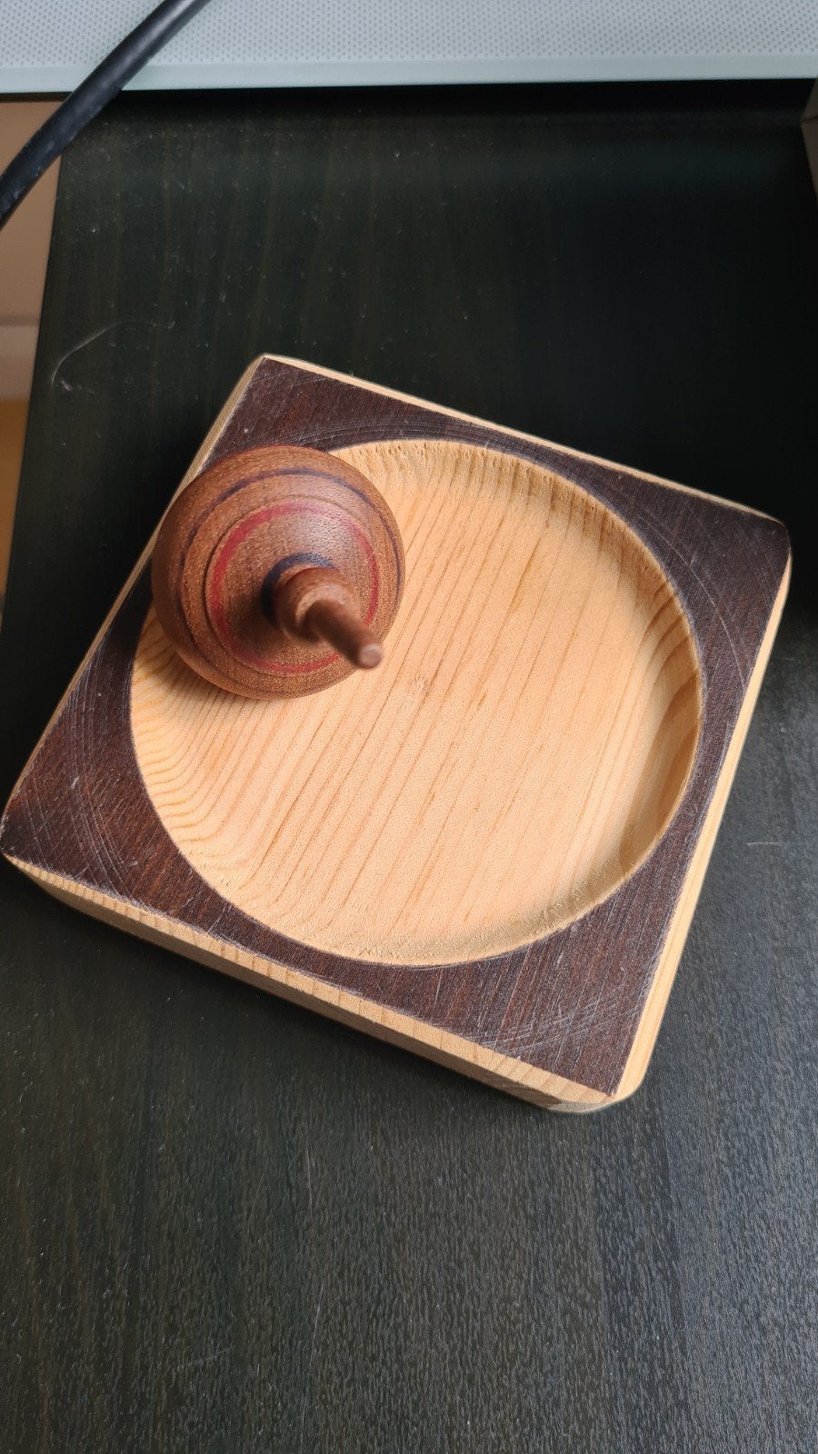 Vintage houten tol met schaaltje, Ophalen of Verzenden