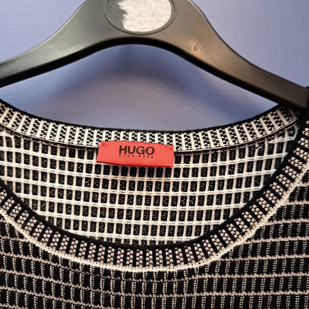 Hugo Boss jurk dikkere stof zwart wit geprint mt XS nr 44313, ., Zwart, Hugo Boss, Ophalen of Verzenden
